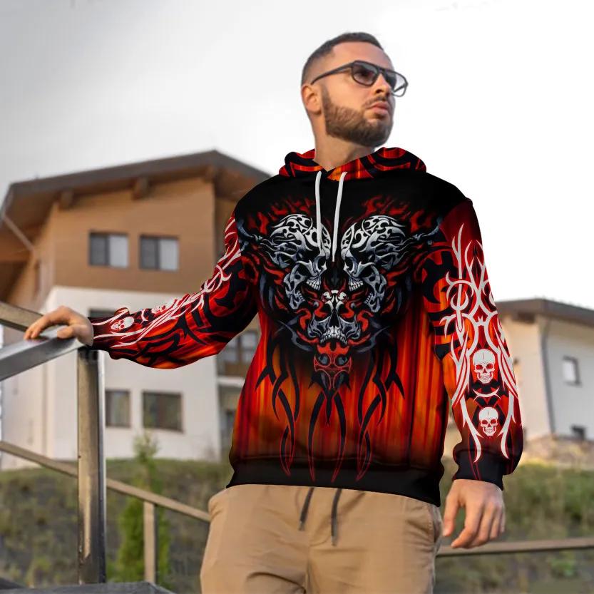 Double Heart Skull 3D All Over Print Hoodie -Moonbestprint