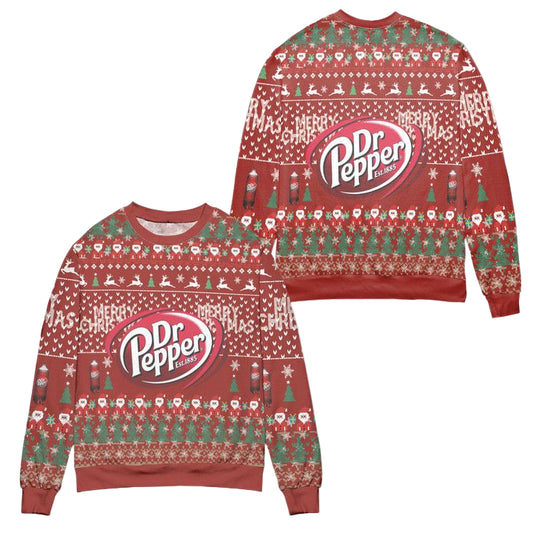 Dr Pepper Reindeer Pine Tree Pattern Ugly Christmas Sweater ? Red ? Usalast