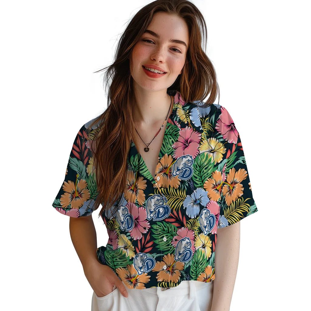 Drake Bulldogs Hawaiian Shirt - Brilliant Hibiscus Garden | Moonbestprint