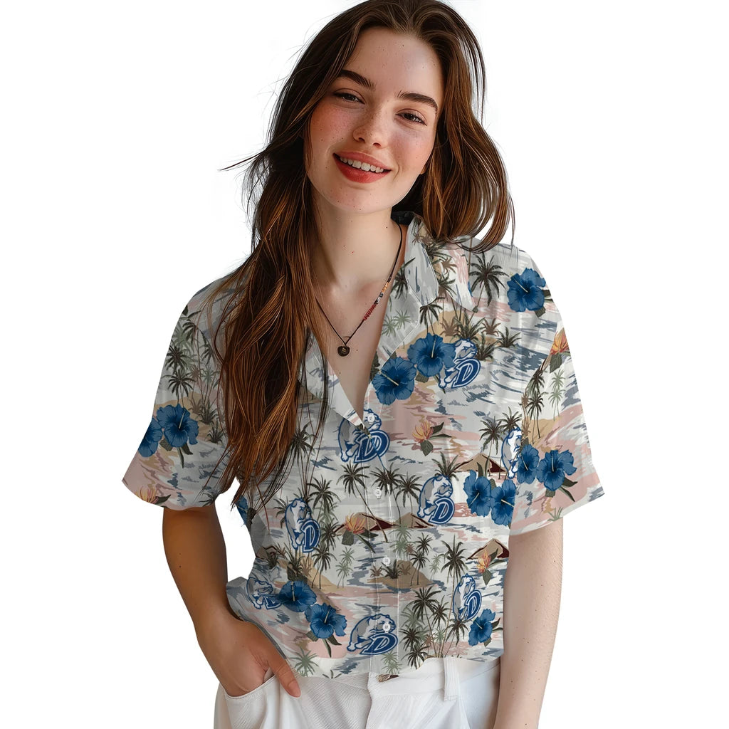 Drake Bulldogs Hawaiian Shirt - Hibiscus Seaside | Moonbestprint