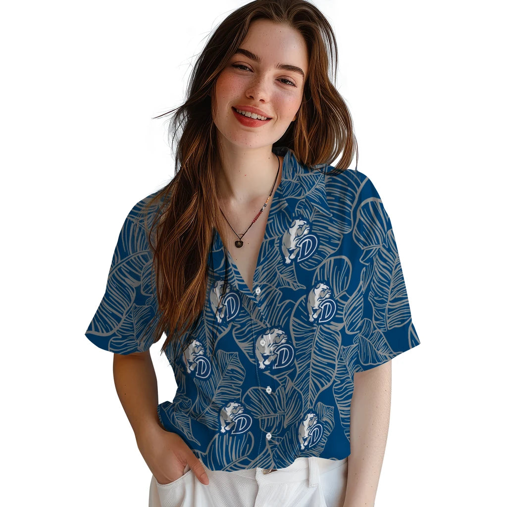 Drake Bulldogs Hawaiian Shirt - Leaf Outline | Moonbestprint