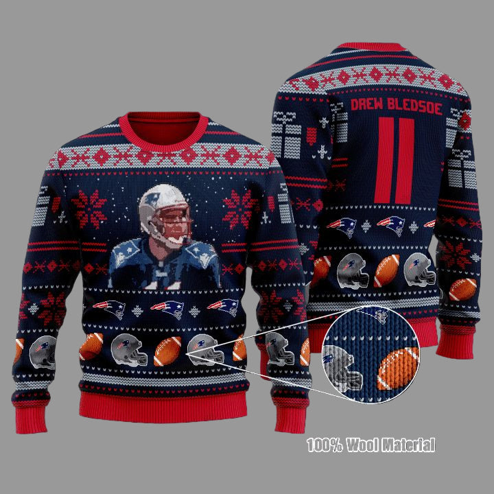 Drew Bledsoe 11 New England Patriots Nfl Christmas Sweater ? Usalast