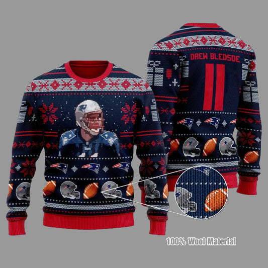 Drew Bledsoe 11 New England Patriots Nfl Christmas Sweater ? Usalast