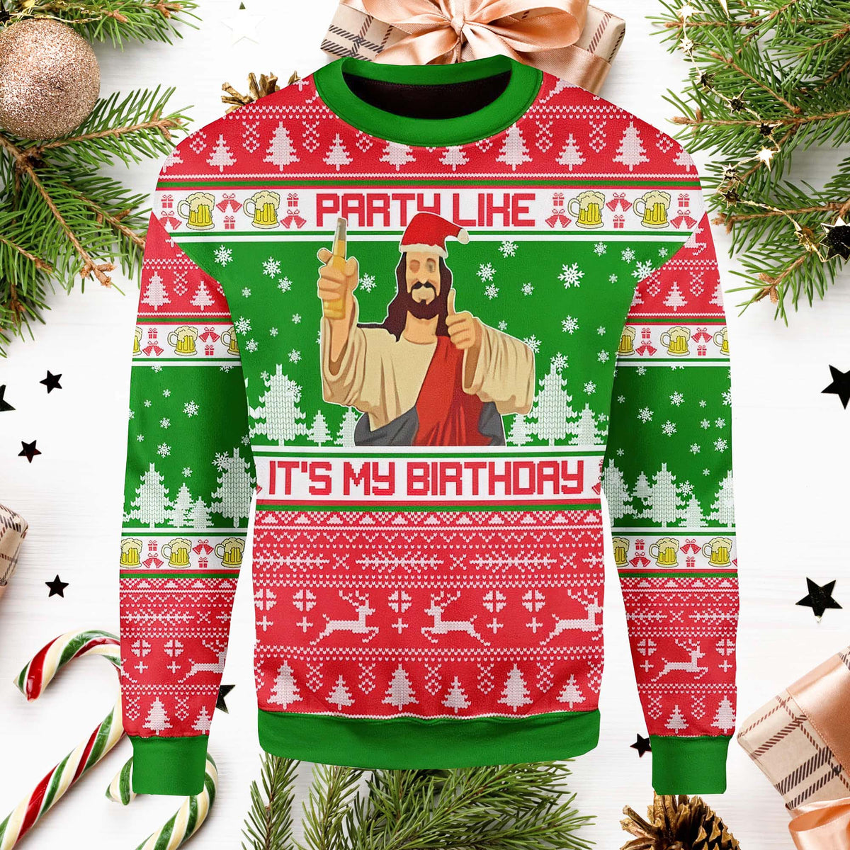 Drink Like It Is My Birthday Jesus Ugly Sweater - Moonbestprint