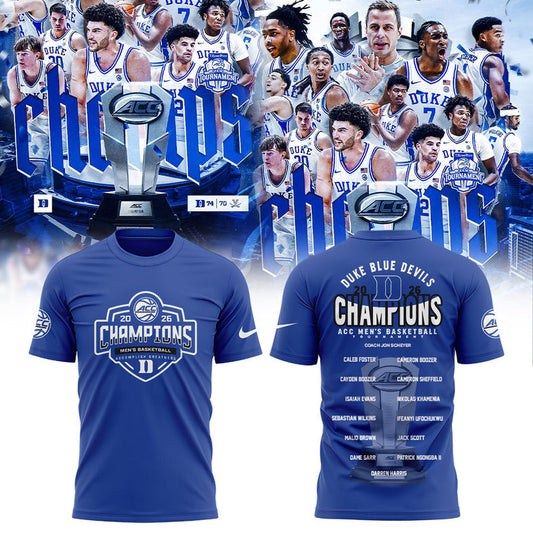 Duke Blue Devils 2026 T.Rowe Price ACC Men's Basketball Tournament Champions Blue Shirt | ON70 Moonbestprint
