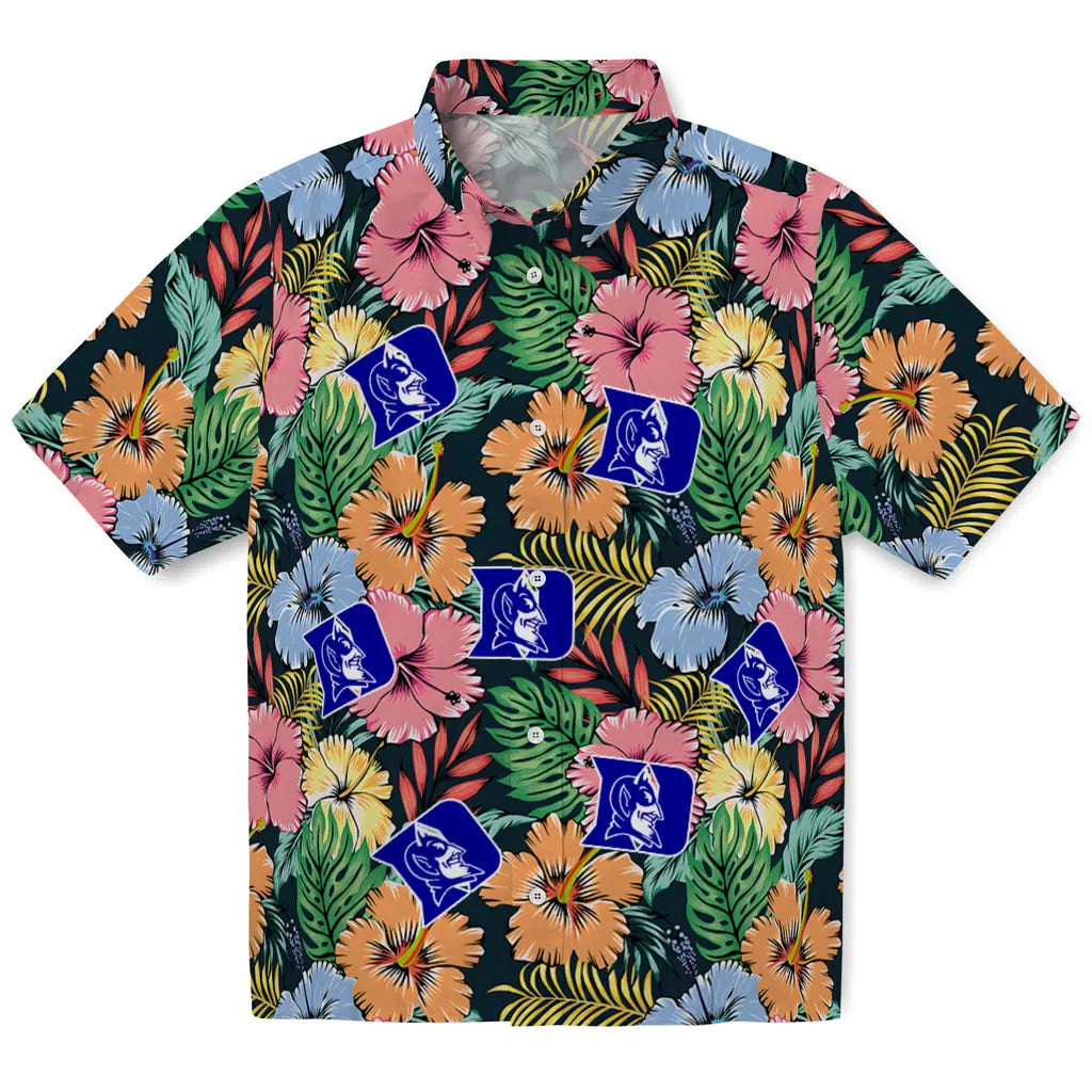 Duke Blue Devils Hawaiian Shirt - Brilliant Hibiscus Garden | Moonbestprint