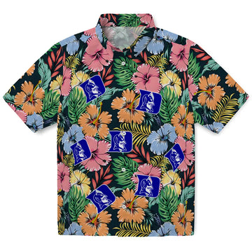 Duke Blue Devils Hawaiian Shirt - Brilliant Hibiscus Garden | Moonbestprint
