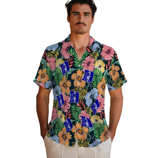 Duke Blue Devils Hawaiian Shirt - Brilliant Hibiscus Garden | Moonbestprint