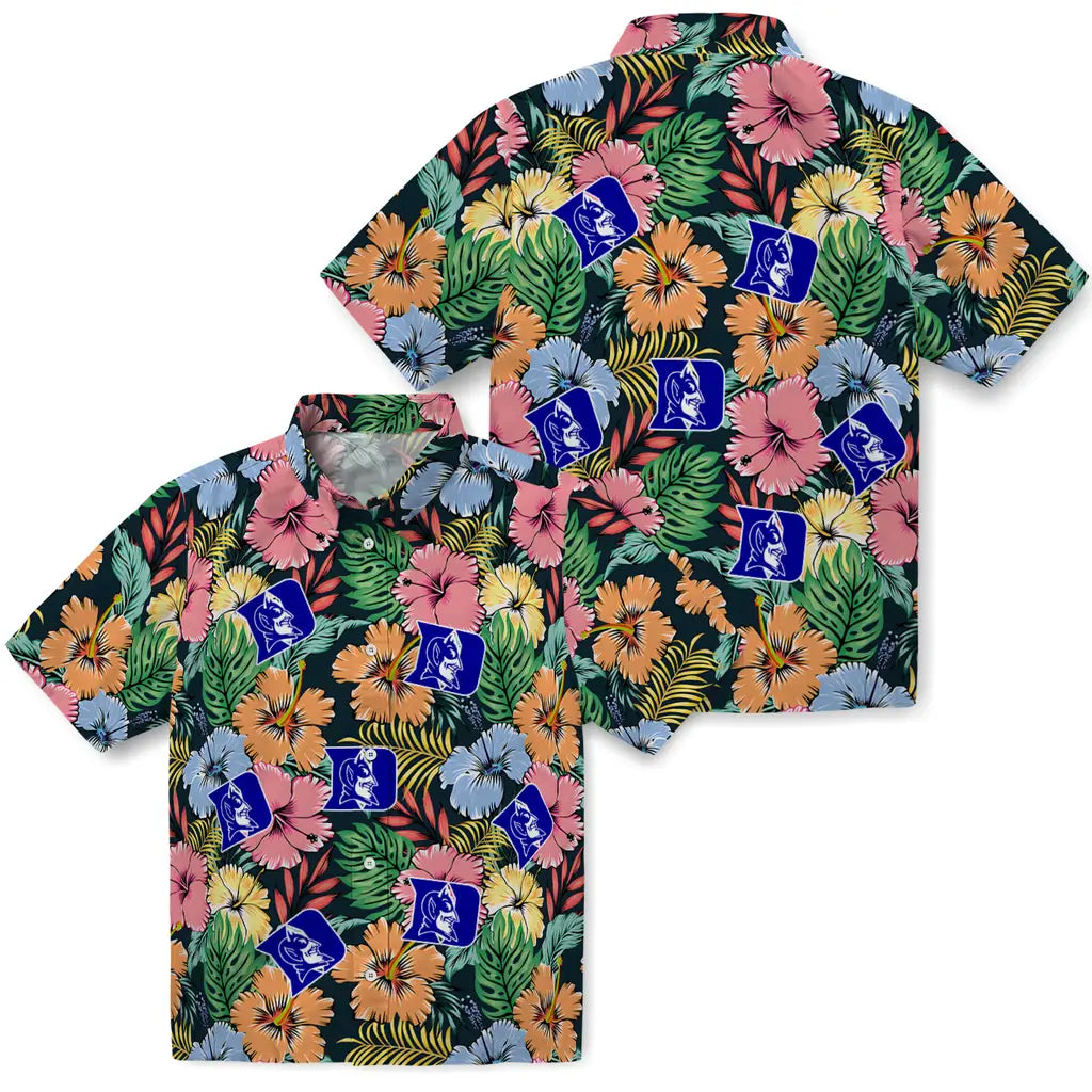 Duke Blue Devils Hawaiian Shirt - Brilliant Hibiscus Garden | Moonbestprint