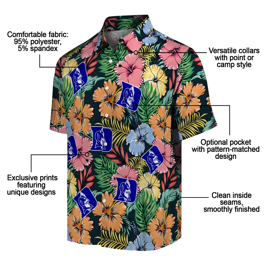 Duke Blue Devils Hawaiian Shirt - Brilliant Hibiscus Garden | Moonbestprint