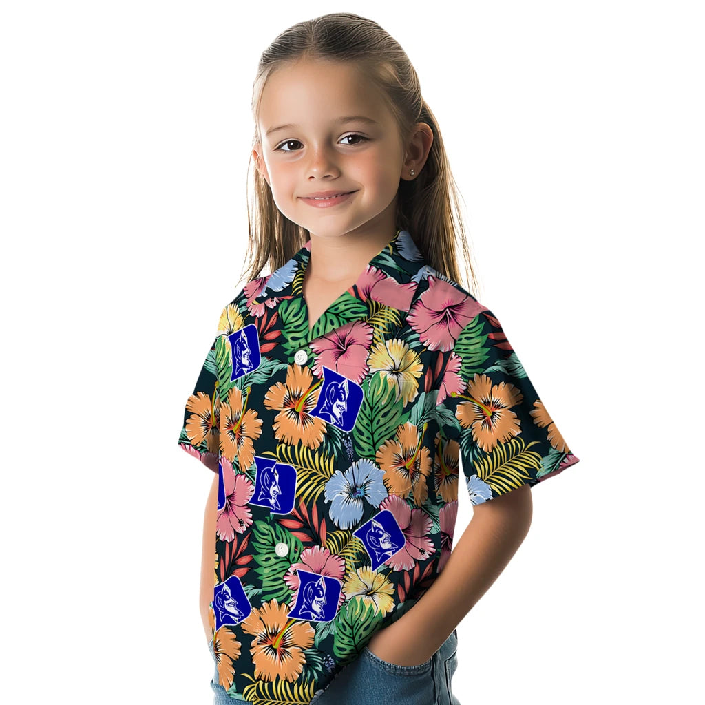 Duke Blue Devils Hawaiian Shirt - Brilliant Hibiscus Garden | Moonbestprint