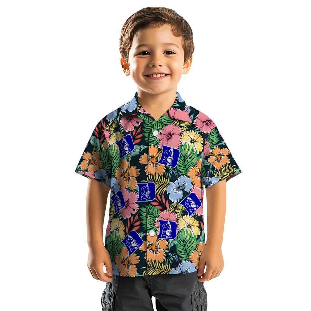 Duke Blue Devils Hawaiian Shirt - Brilliant Hibiscus Garden | Moonbestprint