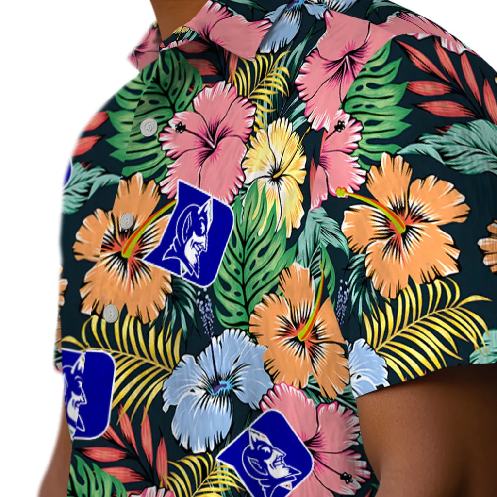 Duke Blue Devils Hawaiian Shirt - Brilliant Hibiscus Garden | Moonbestprint