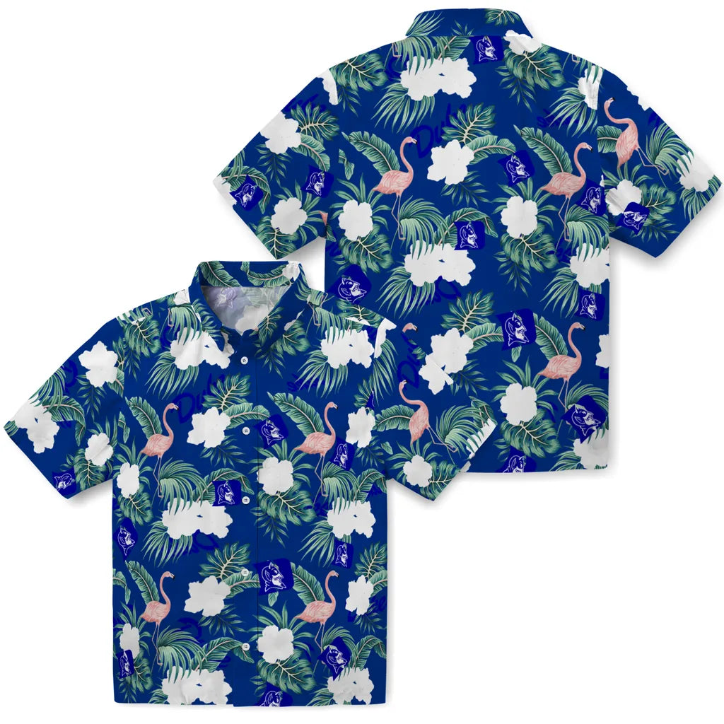 Duke Blue Devils Hawaiian Shirt - Flamingo and Hibiscus | Moonbestprint