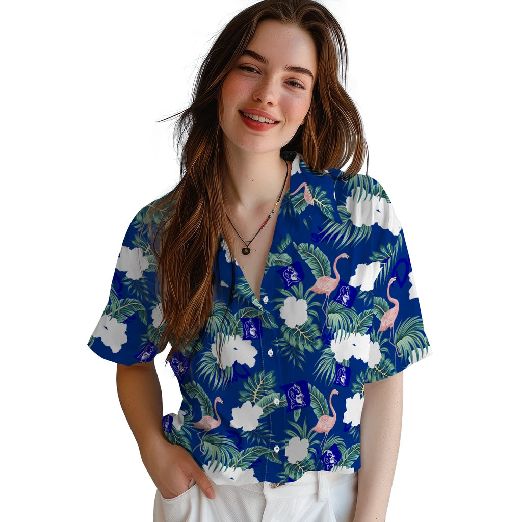 Duke Blue Devils Hawaiian Shirt - Flamingo and Hibiscus | Moonbestprint