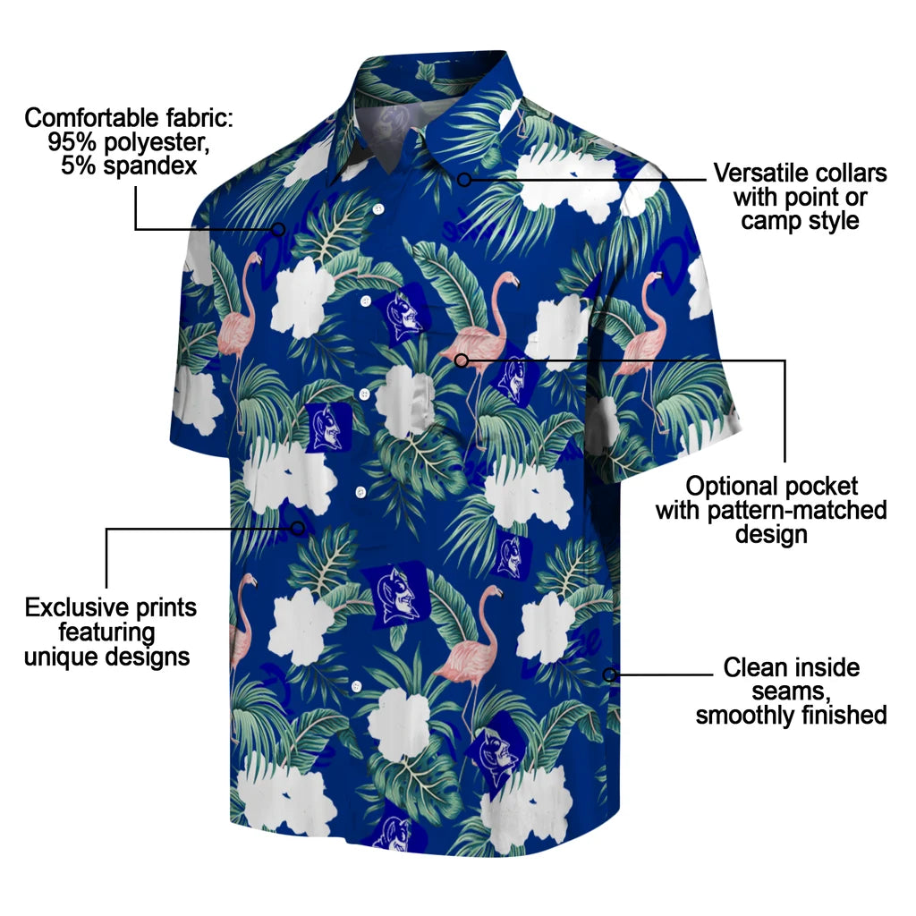 Duke Blue Devils Hawaiian Shirt - Flamingo and Hibiscus | Moonbestprint