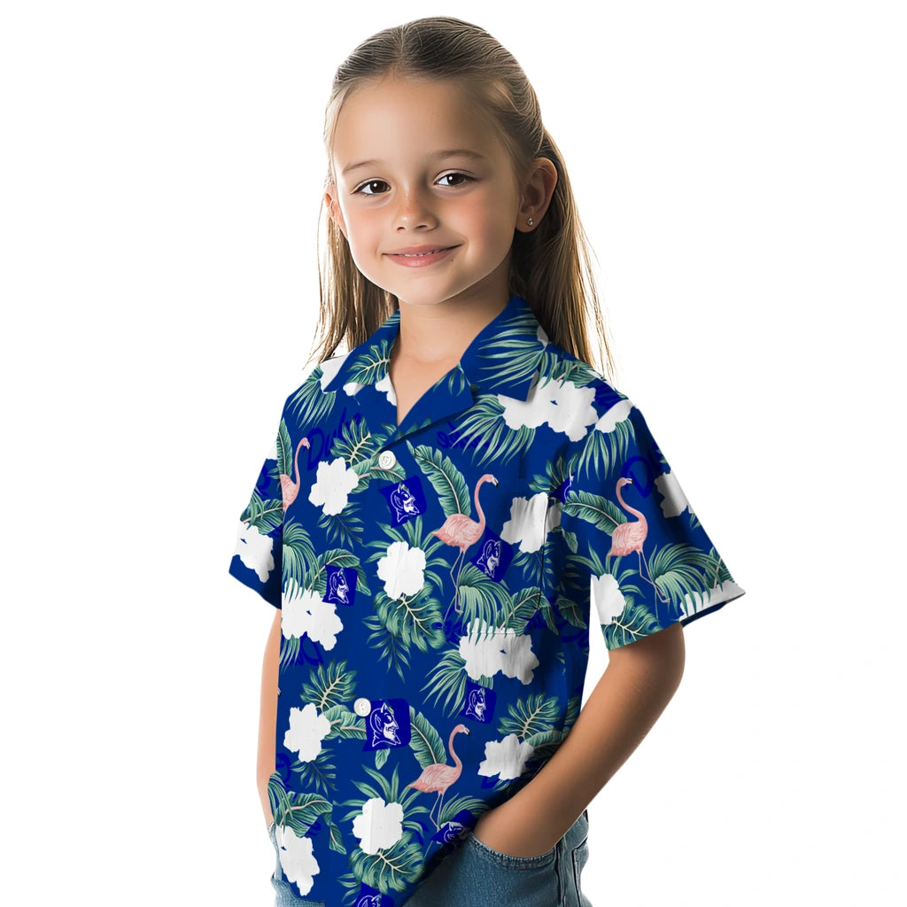 Duke Blue Devils Hawaiian Shirt - Flamingo and Hibiscus | Moonbestprint