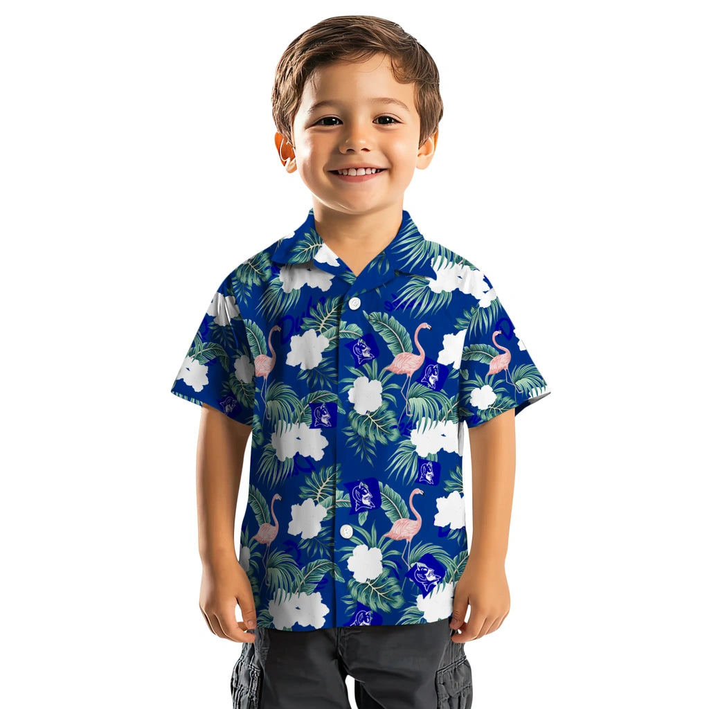 Duke Blue Devils Hawaiian Shirt - Flamingo and Hibiscus | Moonbestprint