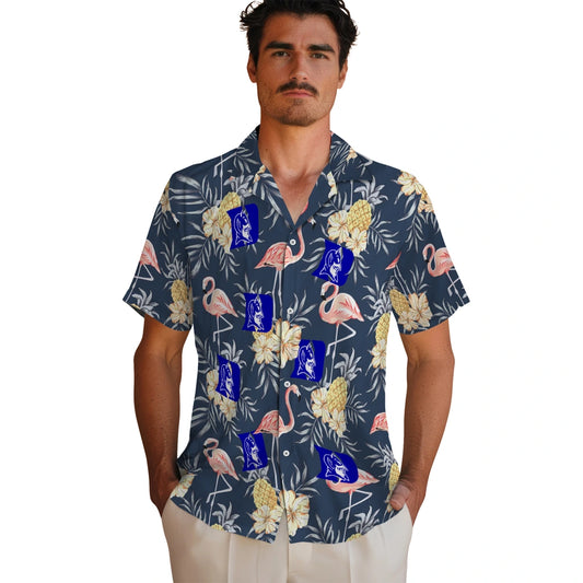 Duke Blue Devils Hawaiian Shirt - Flamingo Hibiscus | Moonbestprint