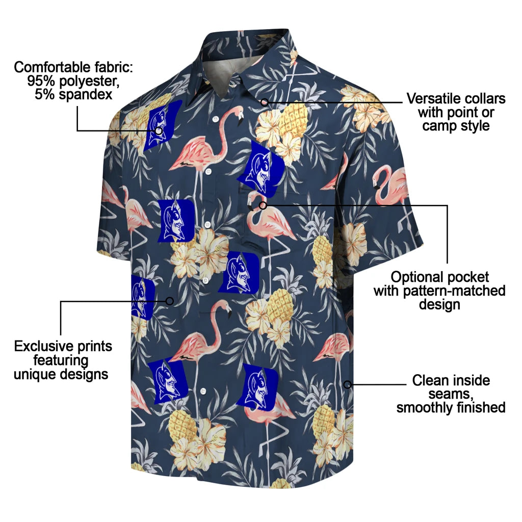 Duke Blue Devils Hawaiian Shirt - Flamingo Hibiscus | Moonbestprint