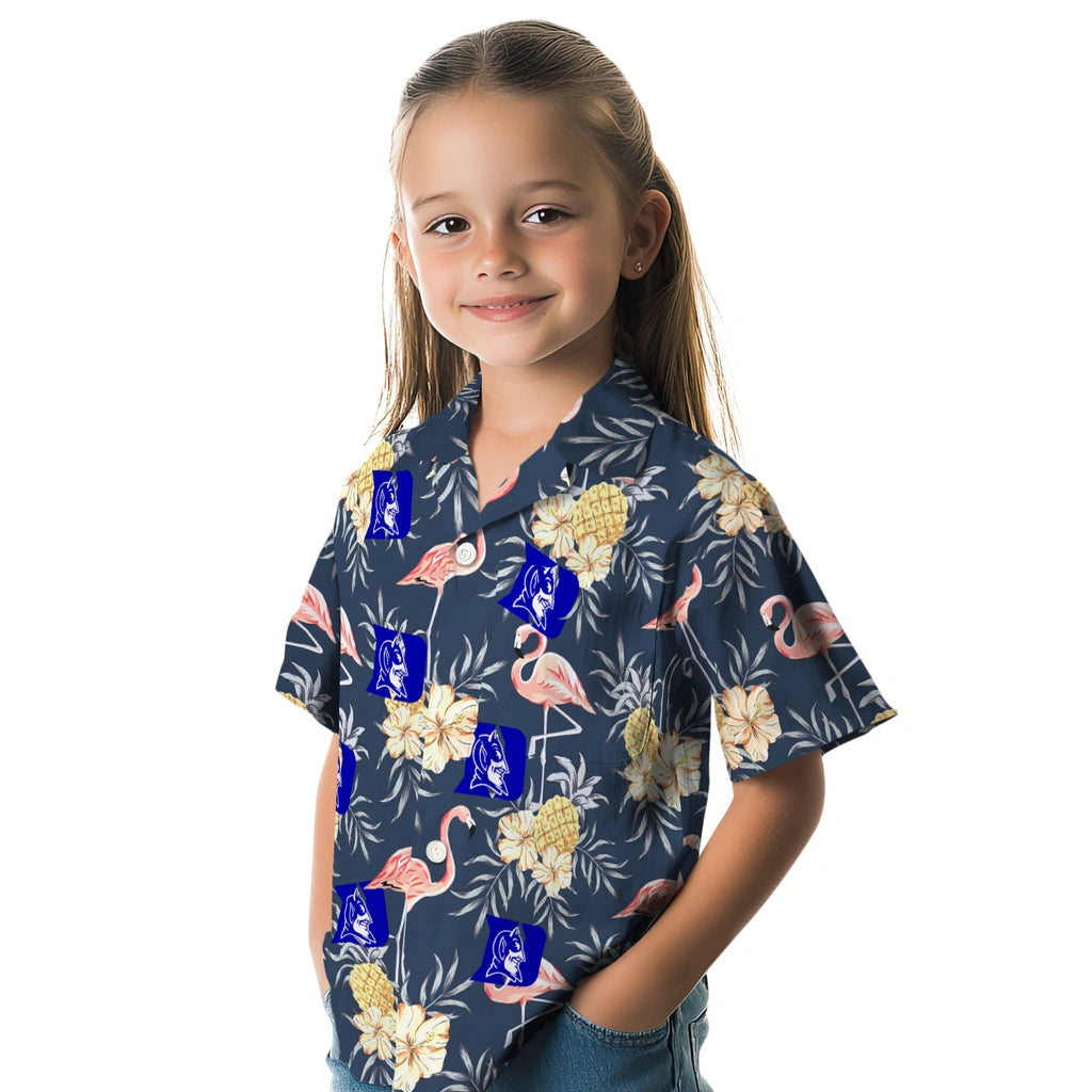 Duke Blue Devils Hawaiian Shirt - Flamingo Hibiscus | Moonbestprint