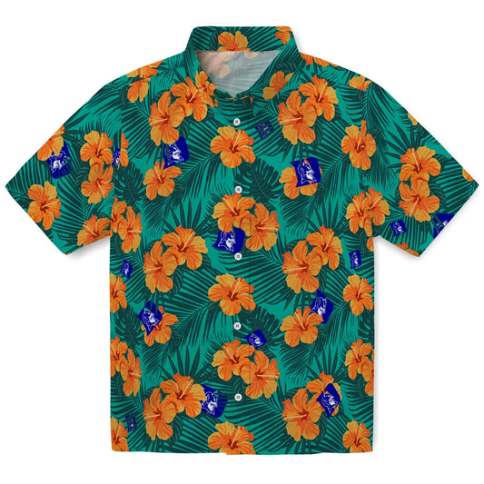 Duke Blue Devils Hawaiian Shirt - Hibiscus and Palm Leaves | Moonbestprint