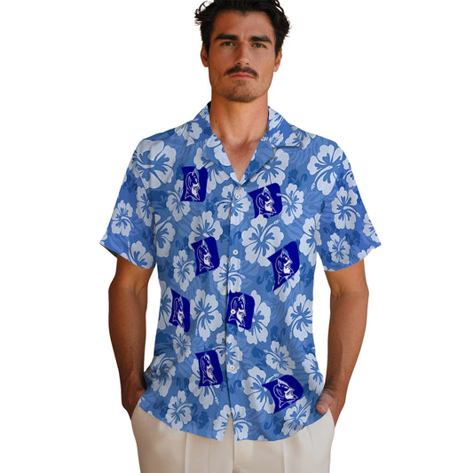 Duke Blue Devils Hawaiian Shirt - Hibiscus Cluster | Moonbestprint