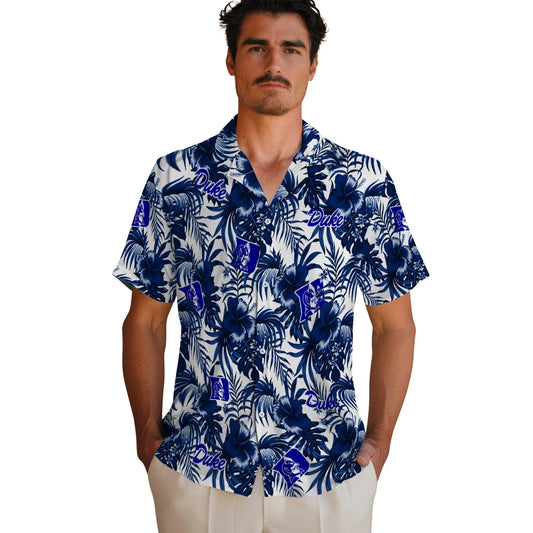 Duke Blue Devils Hawaiian Shirt - Hibiscus Exotic | Moonbestprint