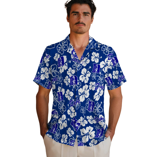 Duke Blue Devils Hawaiian Shirt - Hibiscus Flower Design | Moonbestprint