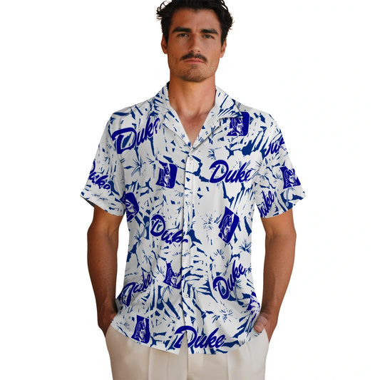 Duke Blue Devils Hawaiian Shirt - Hibiscus Overlay | Moonbestprint