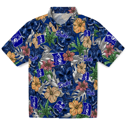 Duke Blue Devils Hawaiian Shirt - Hibiscus Tiki Jungle | Moonbestprint