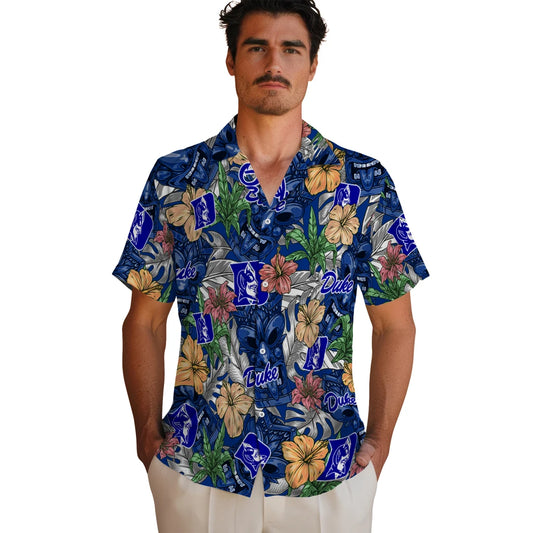 Duke Blue Devils Hawaiian Shirt - Hibiscus Tiki Jungle | Moonbestprint