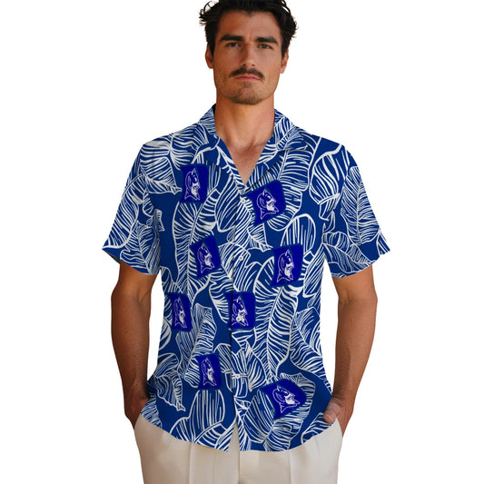 Duke Blue Devils Hawaiian Shirt - Leaf Outline | Moonbestprint