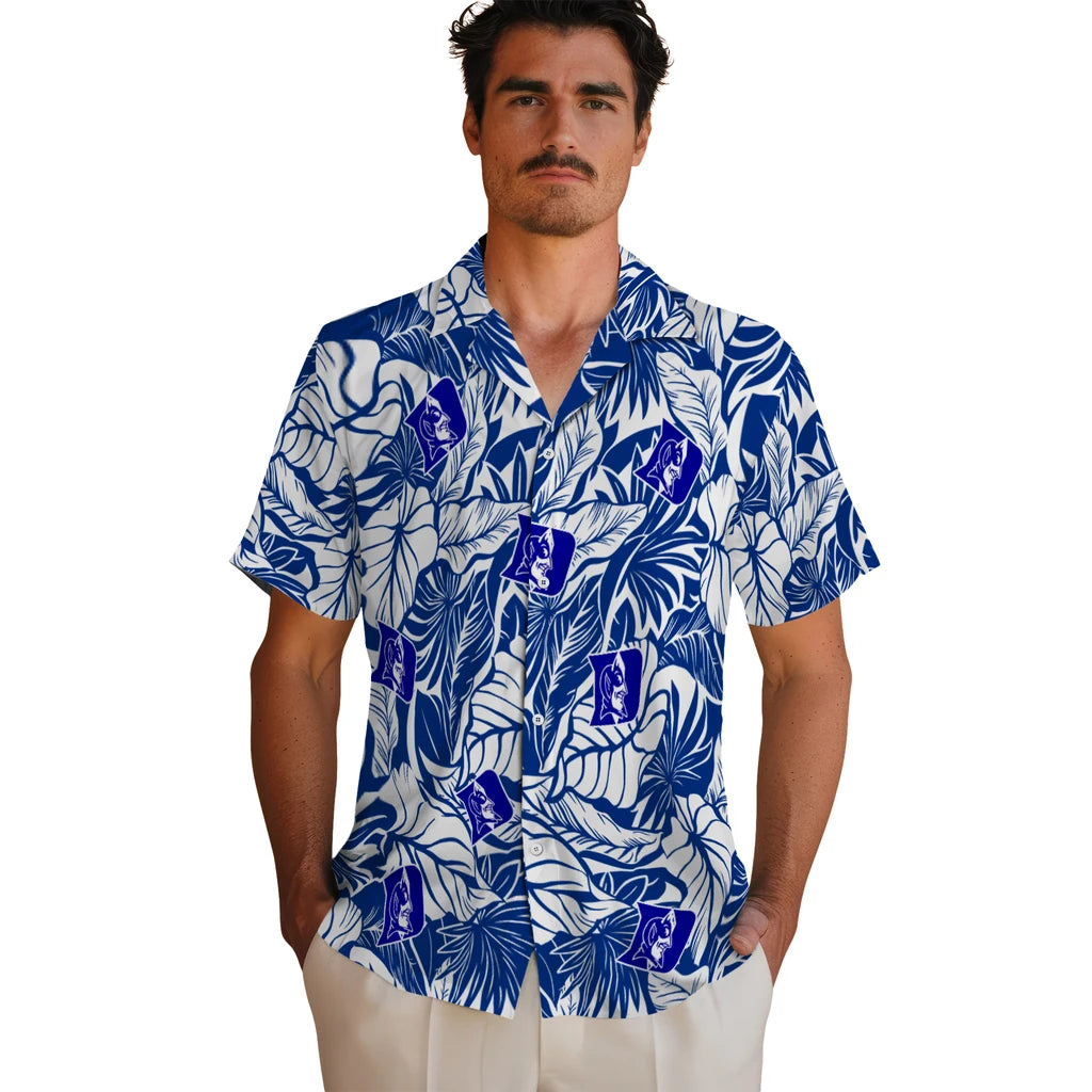 Duke Blue Devils Hawaiian Shirt - Monstera Layer | Moonbestprint