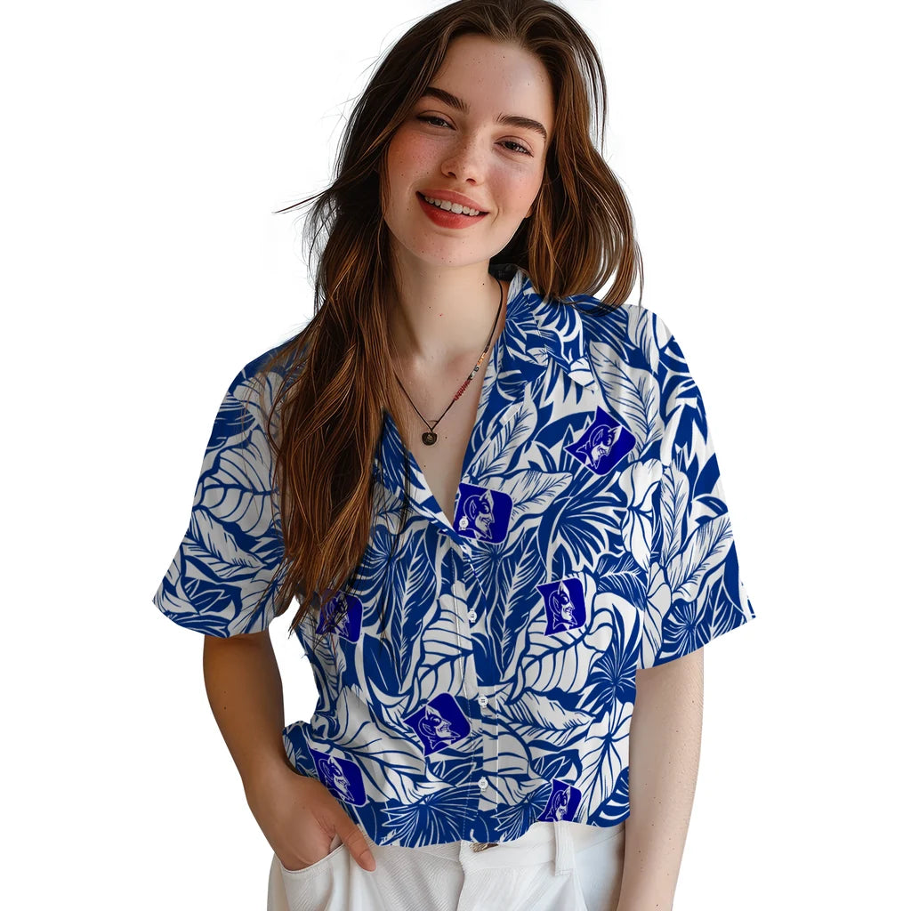 Duke Blue Devils Hawaiian Shirt - Monstera Layer | Moonbestprint