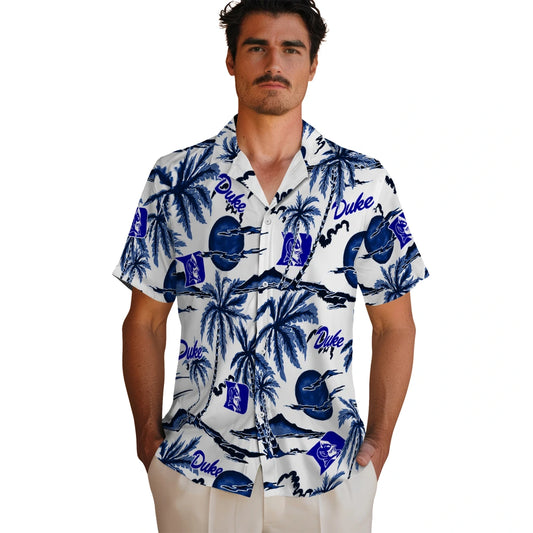 Duke Blue Devils Hawaiian Shirt - Palm Sunset | Moonbestprint