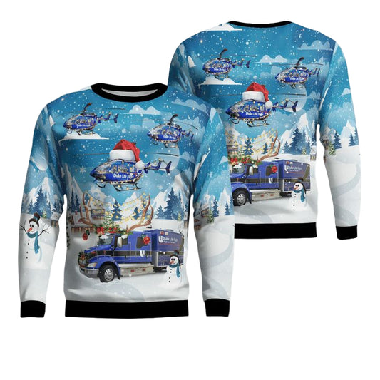 Durham North Carolina Duke Life Flight Ambulance And EC-145 Helicopter Christmas Sweater 3D ? Usalast