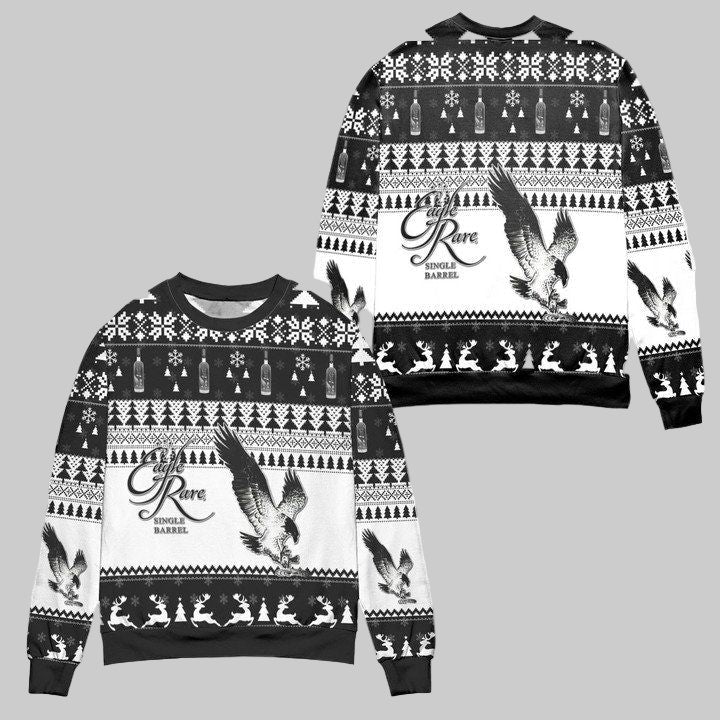 Eagle Rare Bourbon Whiskey Pine Tree Reindeer Ugly Christmas Sweater ? Black White ? Usalast