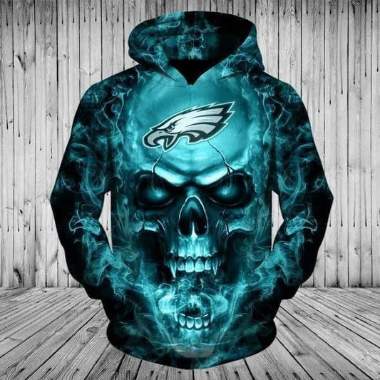 Eagles Philadelphia Skull Fire NFL 3D All Over Print Hoodie -Moonbestprint