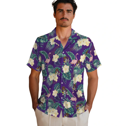 East Carolina Pirates Hawaiian Shirt - Flamingo and Hibiscus | Moonbestprint