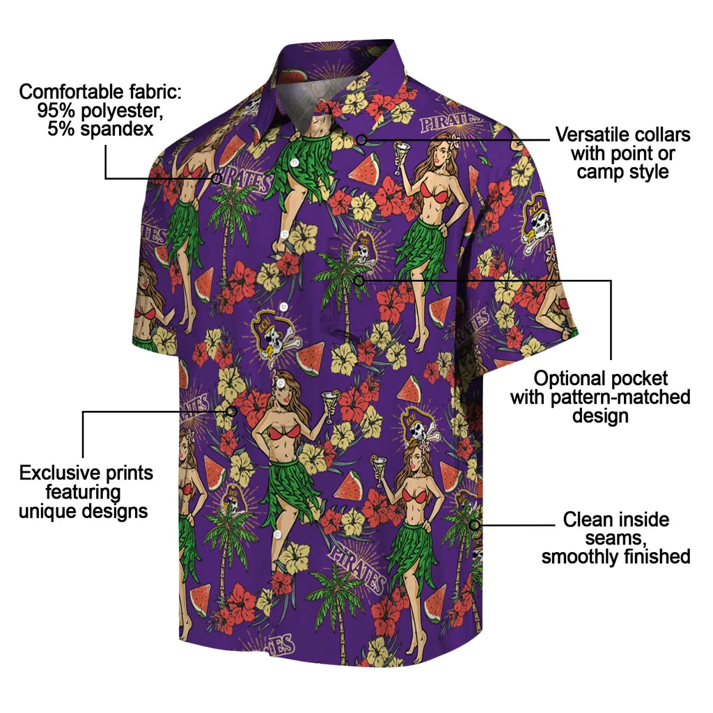 East Carolina Pirates Hawaiian Shirt - Hawaiian Girls Design | Moonbestprint