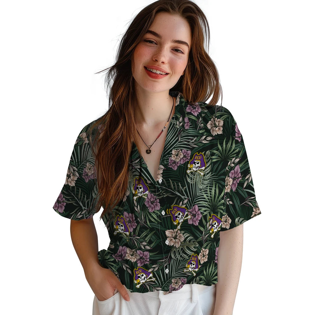 East Carolina Pirates Hawaiian Shirt - Hibiscus Leaves Pattern | Moonbestprint