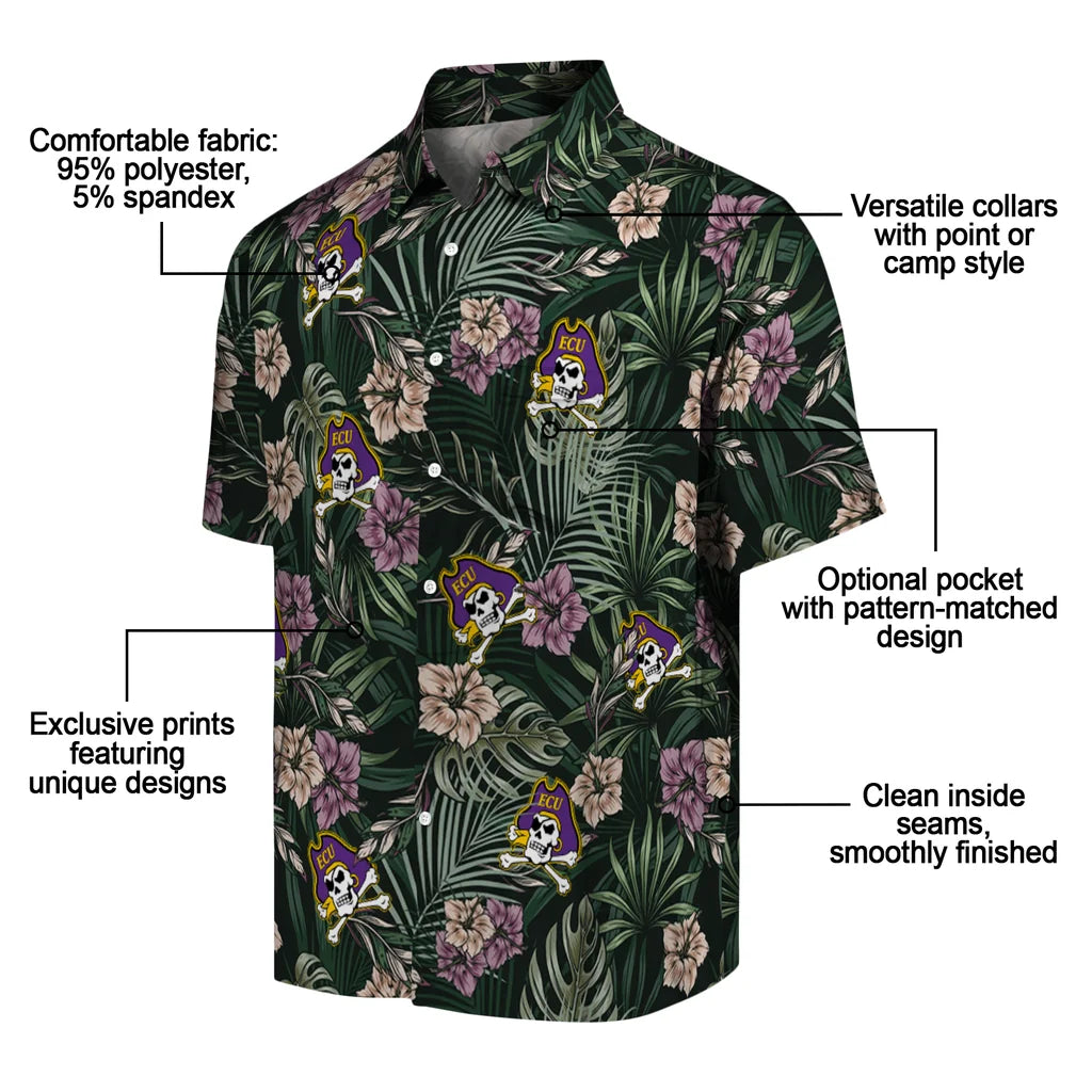 East Carolina Pirates Hawaiian Shirt - Hibiscus Leaves Pattern | Moonbestprint