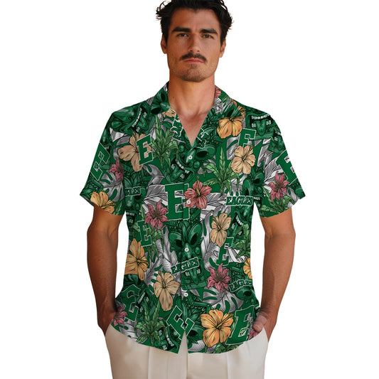 Eastern Michigan Eagles Hawaiian Shirt - Hibiscus Tiki Jungle | Moonbestprint