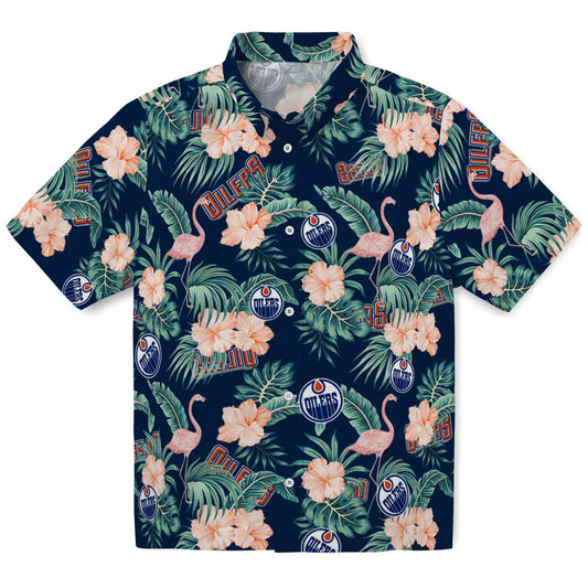Edmonton Oilers Hawaiian Shirt - Flamingo and Hibiscus | Moonbestprint