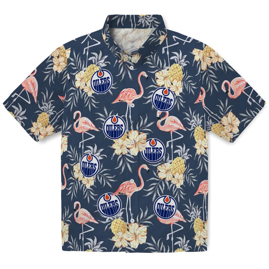 Edmonton Oilers Hawaiian Shirt - Flamingo Hibiscus | Moonbestprint