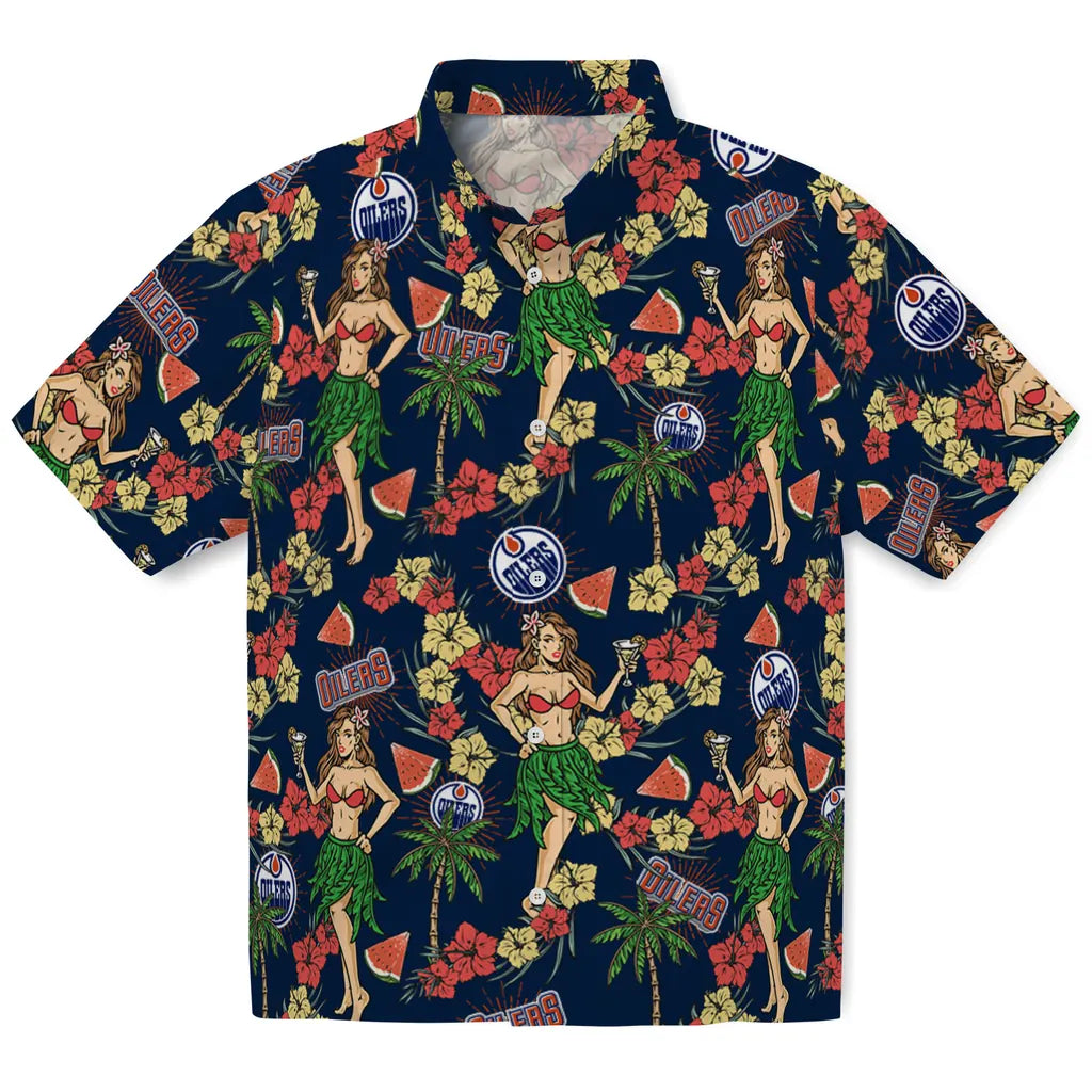 Edmonton Oilers Hawaiian Shirt - Hawaiian Girls Design | Moonbestprint