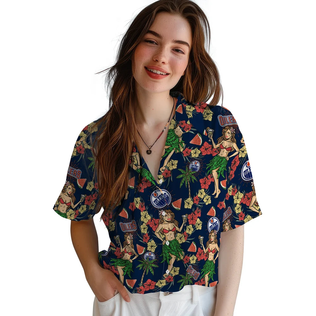 Edmonton Oilers Hawaiian Shirt - Hawaiian Girls Design | Moonbestprint
