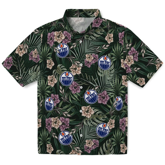 Edmonton Oilers Hawaiian Shirt - Hibiscus Leaves Pattern | Moonbestprint