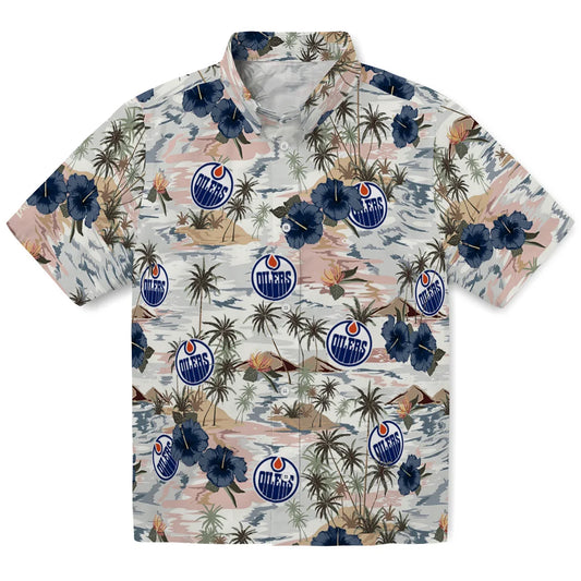 Edmonton Oilers Hawaiian Shirt - Hibiscus Seaside | Moonbestprint